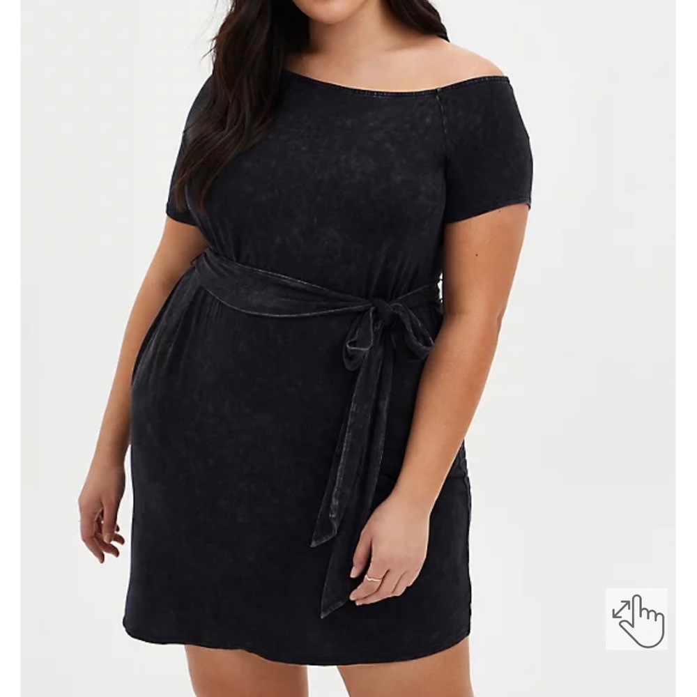 Off-shoulder Black Wash T-Shirt Dress